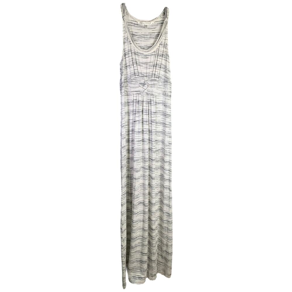 Max Studio Maxi Dress‎ Womens Sz XS White Black Pinstriped Sleeveless Scoop Neck